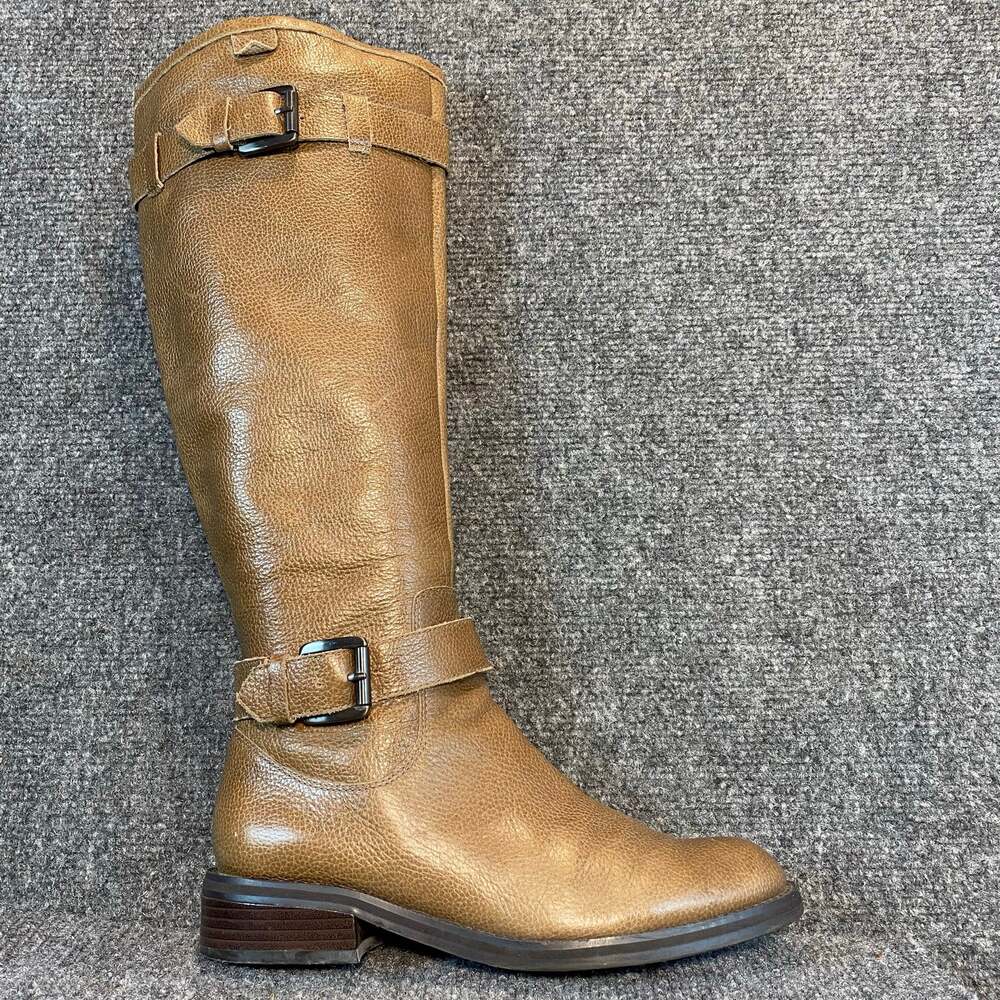 Enzo Angiolini Shepley Brown Leather Riding Boots Womens 6.5 Buckle Tall Zip
